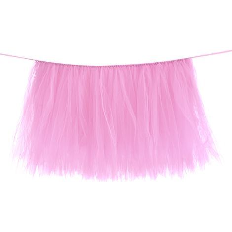 Jupe de table décorative en tulle pour mariages. fêtes d'anniversaire. nappe rose pour liste de mariage (1/4)