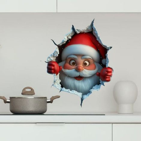 Autocollant Mural Pere Noel - Décalcomanie Amovible Pour Carrelage Et Vitre - Décoration Festive Saisonnière - 2 Pièces (1/5)