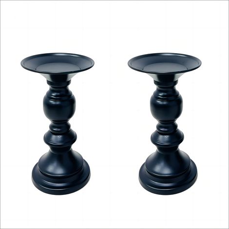 Set aus 2 schwarzen Säulenkerzenhaltern für 5 cm Kerzen, Weihnachts- und Halloween-Dekorationen, perfekt für Hochzeiten, besondere Anlässe und Partys. (1/4)