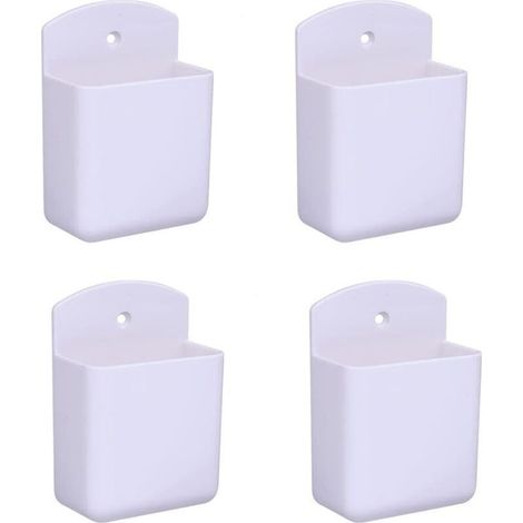 Lot de 4 supports de télécommande blancs support de télécommande support mural boîte de rangement multimédia pour bureau à domicile chambre (1/4)