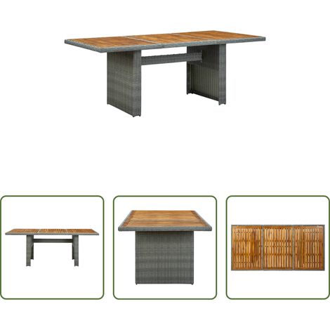 Table extérieure en bois d'acacia - Table de jardin Gris clair Résine tressée et bois d'acacia (1/5)