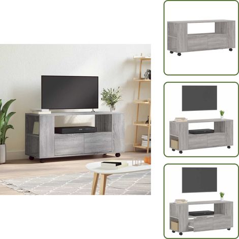 Meuble TV sonoma gris 102x34,5x43 cm bois d'ingénierie - Meuble Tv - Meuble Audiovisuel - Support Tv - Unité Tv - Meuble Salle Séjour (1/5)