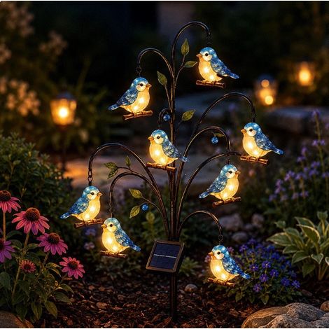 Lampe de jardin créative - Lampe solaire en forme de souche en forme d'oiseau (bleue)