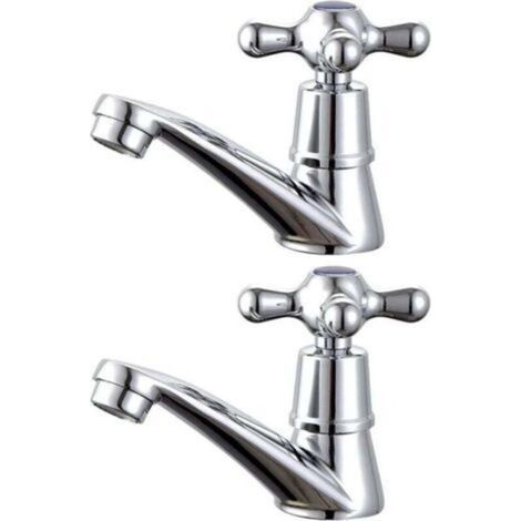Robinet de lavabo de salle de bain, 1 paire de robinets d'eau chaude et d'eau froide (1/5)