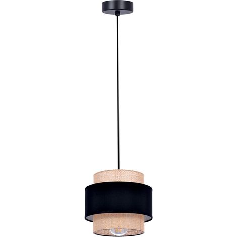 Suspension bohème double abat-jour noir/beige Kaja E27 (1/3)
