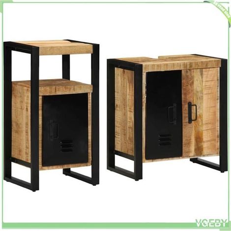 Ensemble de mobilier de salle de bain - FAF7291712427886 - Bois de mangue massif - Marron - 2 pièces (1/5)