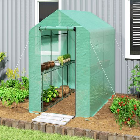 Serre de jardin PE étagère 2 niveaux. serre de balcon. bâche renforcée 140 g/m². châssis en acier. 186x120x190cm. vert (1/5)