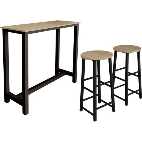Bartisch mit 2 Barhockern Metallbeine 120x100x40cm Bartresen küche Modell Ani Schwarz und Sonoma