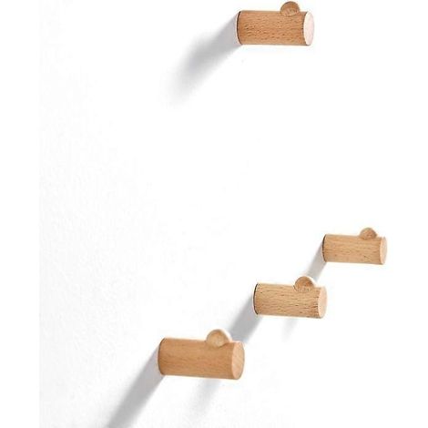 Patère murale, crochet porte-manteau mural en bois naturel (lot de 4) (1/5)