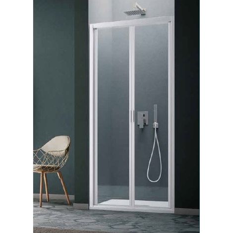 Samo - Porte de douche abattant Saloon 96 - 100 cm profilés blanc mat verre transparent - AMERICA QUATTRO SP (1/4)