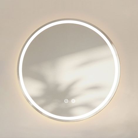 Espejo redondo de pared 60x60 cm con luz LED, antivaho y 3 temperaturas de color, vidrio plateado (1/5)