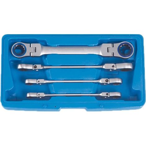 SW-Stahl S1592 Doppel-Ringratschenschlüssel Satz 10-19 mm 4-teilg I Ringschlüssel mit Gelenk I 72 Zähne I Ringratschen Set I Ringratschenschlüsselset