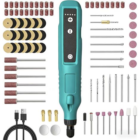 Meuleuse électrique multifonctionnelle, sans fil et portable, ensemble d'outils de luxe de 80 pièces avec batterie 2000 mAh et lumière LED - Kit de bricolage.