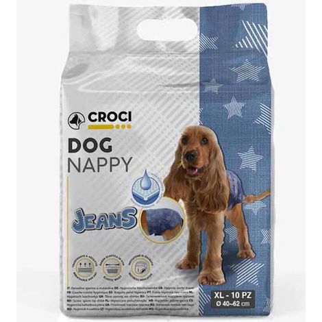 60 Pannolini igienici per cani Dog Nappy Jeans taglia XL 40-62cm - 6 pacchi da 10 pannolini cad.