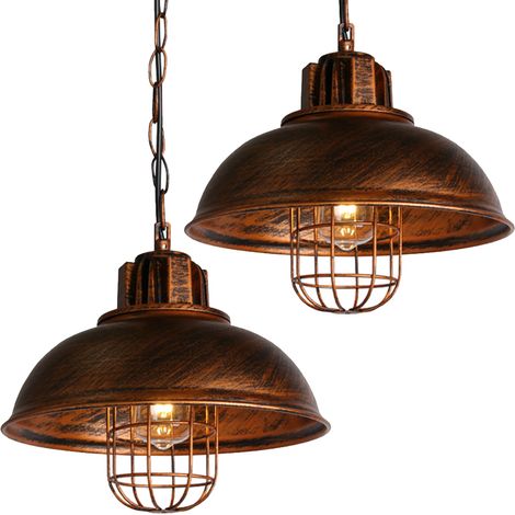 Pendant Lighting Fixture, Metal Dome Hanging Ceiling Lamp Industrial Chandelier with Ø33cm Lampshade for Dining Room Kitchen Island - 2X Bronze