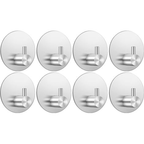 Crochet Adhesif Mural 8 Pièces, Crochets Adhesifs Muraux Antirouille, Patere Murale, Porte Serviette Salle de Bain Mural, Patère pour Cuisine et Serviette, Rond Argenté Argent-8pcs -'Argent-8pcs (1/5)