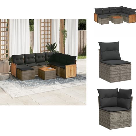 Salon de jardin 8 pcs avec coussins gris résine tressée - Ensemble Salon De Jardin - Meuble Extérieur - Mobilier De Jardin - Chaise Lounge - Set De Jardin (1/5)