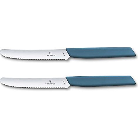 Victorinox Swiss Modern Tomato and Table Knife Set, 2 Pieces, Stainless Steel, Ergonomic Handle, Swiss Made, 6.9006.11W2B, Blue (1/3)