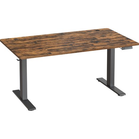 Bureau Assis-debout, Réglable en hauteur, 140 x 80 cm, avec Port USB-C, Fonction Mémoire 3 Hauteurs, Marron (1/5)