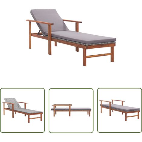 INLIFE Chaise longue et coussin Résine tressée et bois d'acacia Gris (1/5)