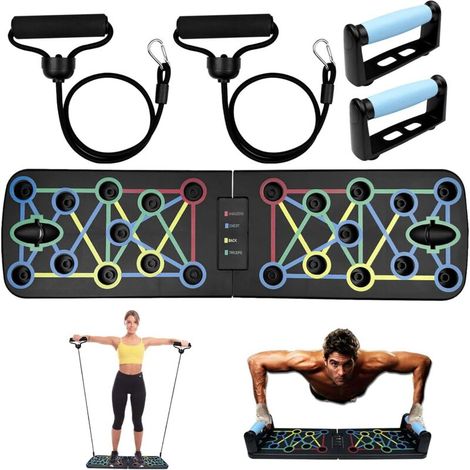 Planche de Pompes Pliable avec Poignées Antidérapantes et 2 Bandes de Résistance, Barre de Musculation Portable pour Entraînement (1/4)
