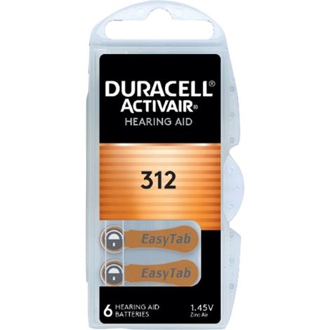 Batterie Duracell Activair Type 312 Zink Luft 1.45V 6er
