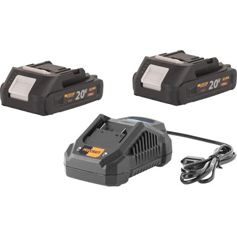 Set iniziale Procraft 20 V 20/4A Caricabatterie rapido + 2x 20/2A Batteria 2,0 Ah