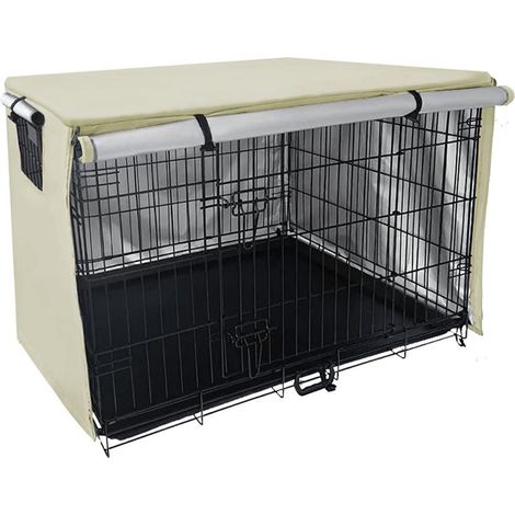 Housse de cage pour chien beige 79x50,8x53cm, coupe-vent, anti-poussière, imperméable, bonne ventilation, tissu Oxford, idéale pour les voyages. (1/3)