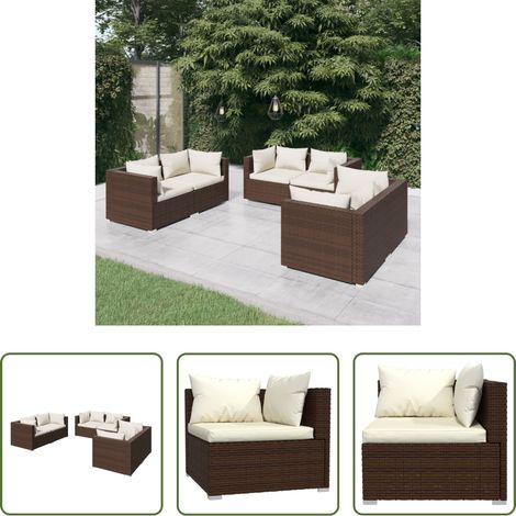 vidaXL Rattan -  6-tlg. Garten-Lounge-Set mit Kissen Poly Rattan Braun (1/5)