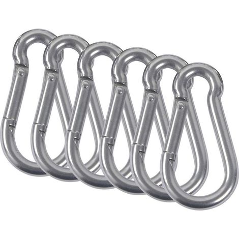 Lot de 6 mousquetons en acier inoxydable 304, mousqueton de pompier à ressort avec crochet de fixation pour camping, randonnée, hamac, balançoire, M8 DENUOTOP (1/4)