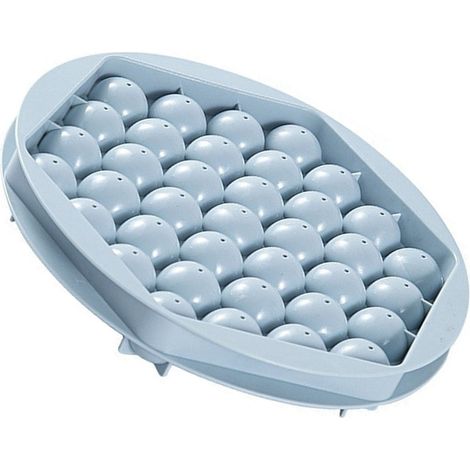 Vassoio per cubetti di ghiaccio rotondo con 37 scomparti, versatile e salvaspazio, con coperchio, ideale per bevande, caffè e cocktail. Colore: blu.