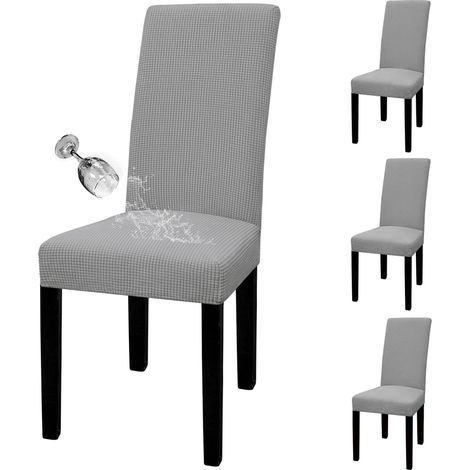 Lot de 4 Housses de Chaise de Salle à Manger 100% imperméables – Tissu Extensible en Jacquard, Amovible et Lavable – pour Maison, Restaurant, Banquet (Taille L, Gris Clair) (1/5)