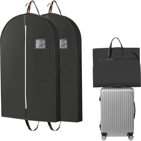 2er-Pack Kleidersäcke zum Aufhängen, 110 x 60 x 10 cm, Reise-Kleidersack mit Griffen für Kleidung, Mäntel, Jacken, Hemden (Schwarz) (1/4)