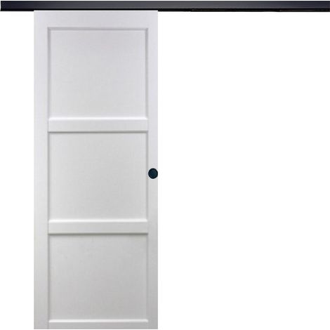 Porta Scorrevole Korya Bianca 3 Pannelli H204 x L73 + Binario in Alluminio Nero e 2 Gusci Neri