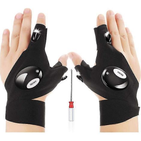 Gants de pêche avec lampe torche LED intégrée et tournevis pour les réparations et travaux dans l'obscurité, outils et gadgets pour hommes et femmes, cadeaux pour bricoleurs (1/5)