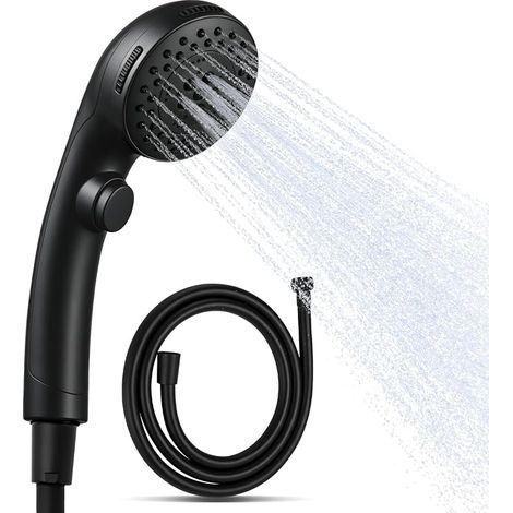 Shower Head with 1.6 m Hose and Pause Function, Black (1/5)