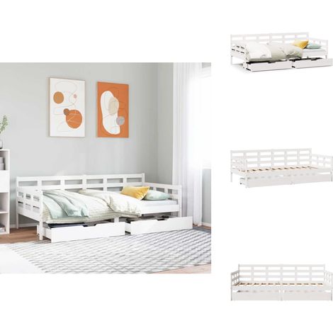 Lit de jour et tiroirs sans matelas blanc 90x200 cm bois massif - Lit De Jour - Lits De Jour - Canapé-lit - Lit D'invité (1/5)