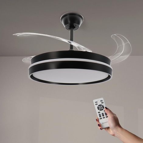 Ventilador de techo retráctil Afar negro con luz LED, CCT Ø107 cm, control remoto, funcionamiento silencioso, 6 velocidades, aspas plegables, temporizador y función verano/invierno. (1/5)