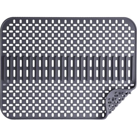 Tapis d'évier en silicone - 43 x 32 cm - Monocouche - Compatible lave-vaisselle - Résistant à la chaleur et antidérapant - Gris foncé (1/5)