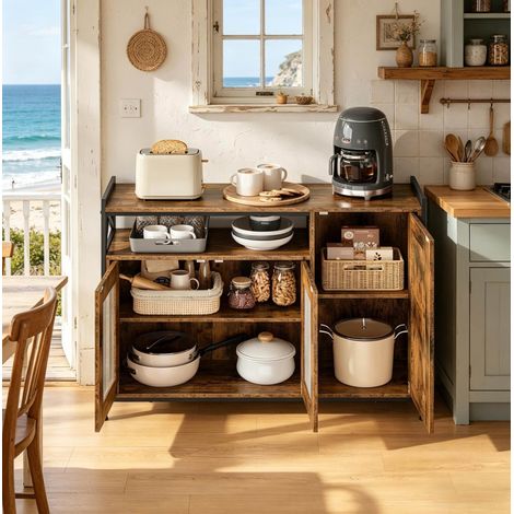 Buffet de rangement industriel avec niche ouverte, 110 x 33 x 75 cm, brun rustique HAVRYA (1/5)
