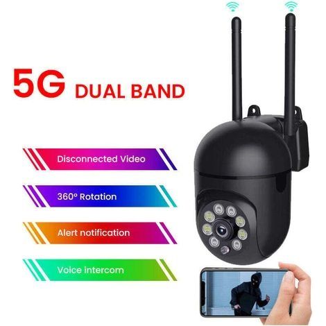 Camera de Surveillance Exterie IP WiFi 2.4 + 5G HD 1080P Zoom x4 Suivi Humain Vision Nocturne Coul (1/4)