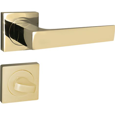 domino Türgriff Drückergarnitur WC - Badezimmer Set mit quadratischen Rosetten für Badezimmertüren Set WC - Rosetten-Garnitur Türbeschläge aus Aluminium Messing Gold QUADRADO-QR M1 (1/5)