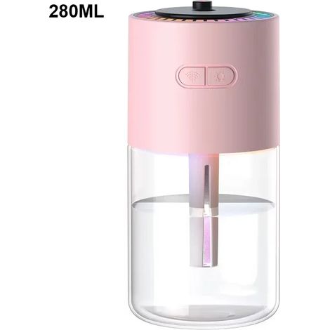 Humidificateur d'air rotatif miniature pour voiture (rose) avec projecteur et lumière LED, alimentation USB électrique (1/5)