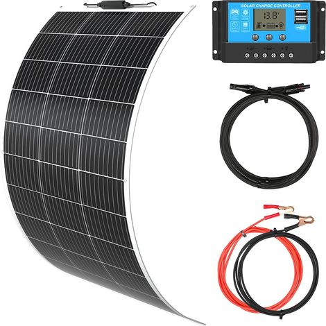 100w 18v kit Panneau Solaire Souple Monocristallin Panneau Solaire Flexible Contrôleur de charge solaire 10A pour Camping-car, Bateau, Caravane (100W) (1/5)