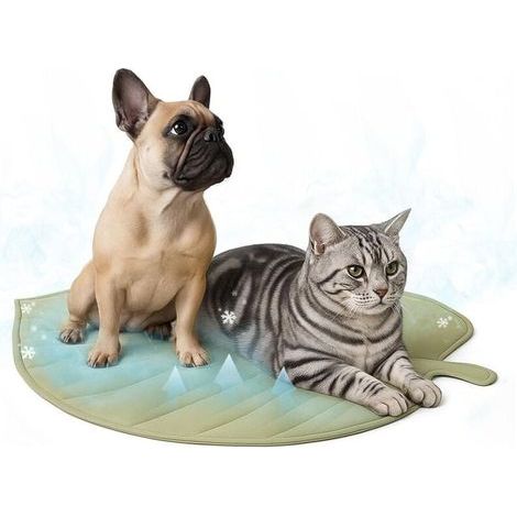Tapis rafraîchissant pour animaux de compagnie - Grand tapis rafraîchissant d'été en forme de feuille, lavable, antidérapant, convient aux chats et aux chiens, en coton durable et léger. (1/4)
