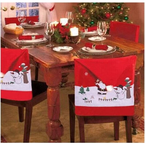 Housse de chaise - Noël - 4 pièces - Rouge - 60 x 50 cm - Déhoussable (1/4)