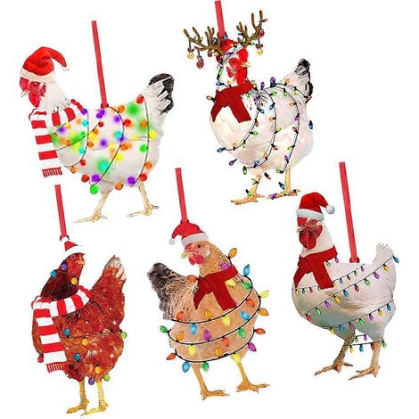 Lot de 5 décorations de Noël : ornements pour sapin de Noël, décorations suspendues en forme de poulet (1/5)