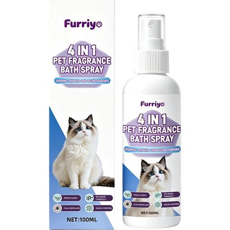 Spray de bain parfumé 4 en 1 FURRIYO pour animaux de compagnie - Formule douce, convient aux chats et aux chiens. (1/2)