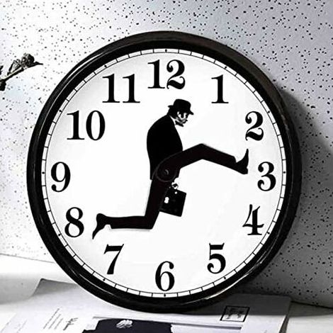 royaluxe - Horloge murale de marche stupide inspirée de Mon-Ty Python, horloges murales silencieuses d'homme qui marche pour les cadeaux d'école de salon de cuisine de chambre à coucher (Noir) (1/5)