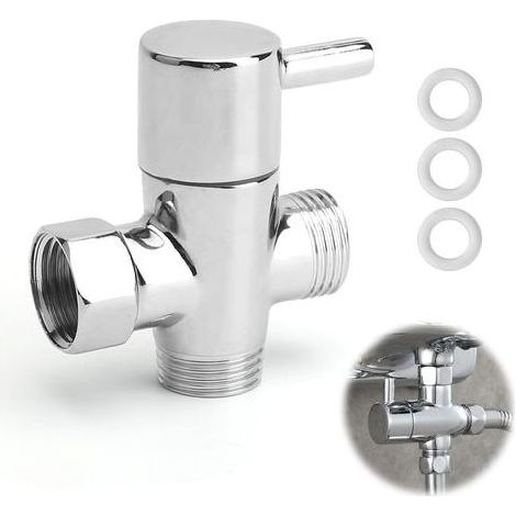 3 Way Shower Valve G1/2 Chrome Brass T Connector with 3 Sealing Seals, Universal Tap Adaptor for Solar Shower, Bathroom or Garden (1/5)